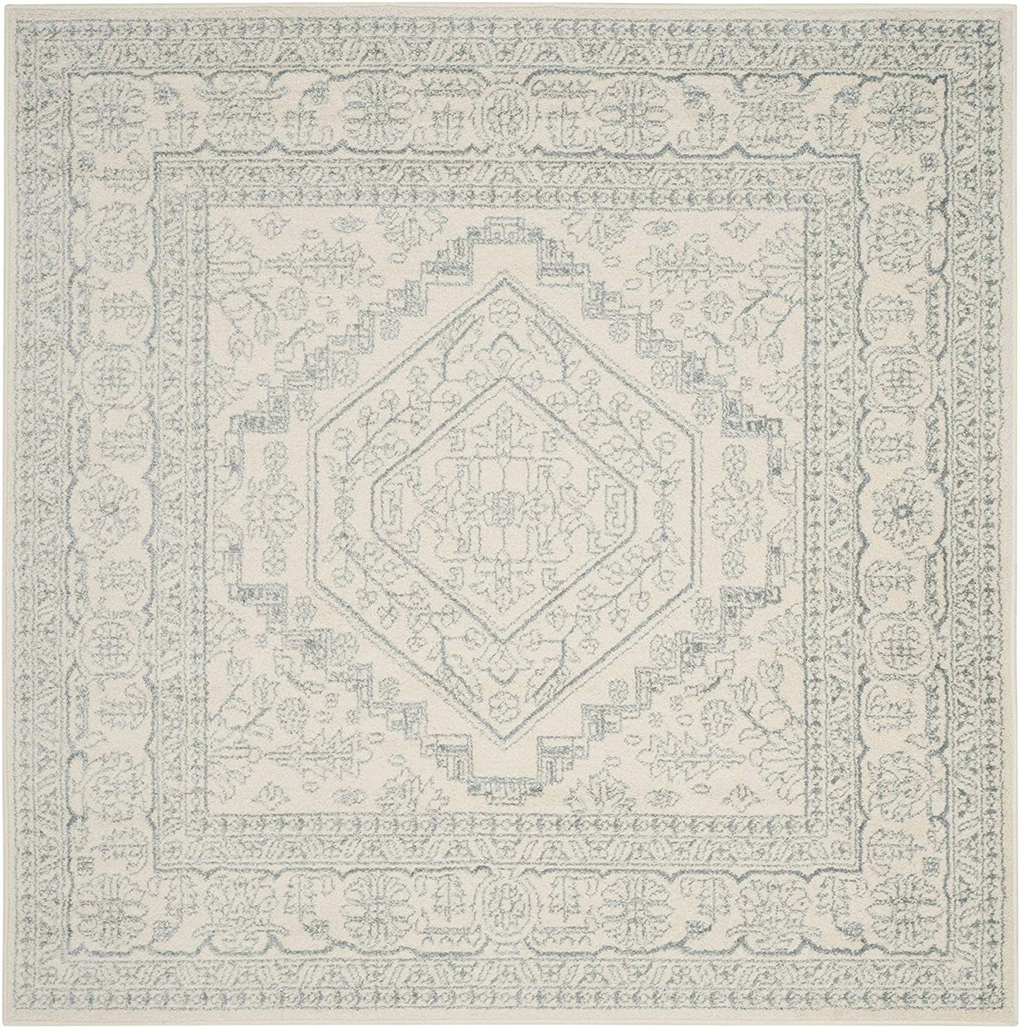 Oriental Vintage Distressed Medallion Ivory/Slate Soft Area Rug