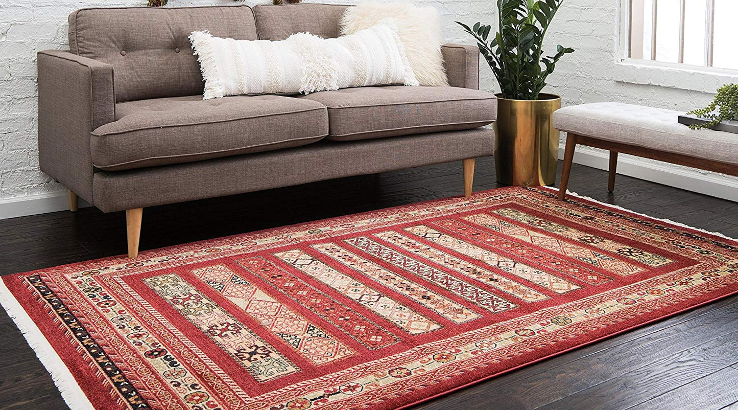 Tribal Pattern Rust Red Soft Area Rug