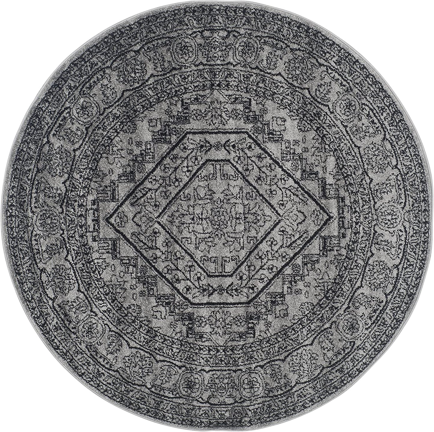Oriental Vintage Distressed Medallion Silver/Black Soft Area Rug