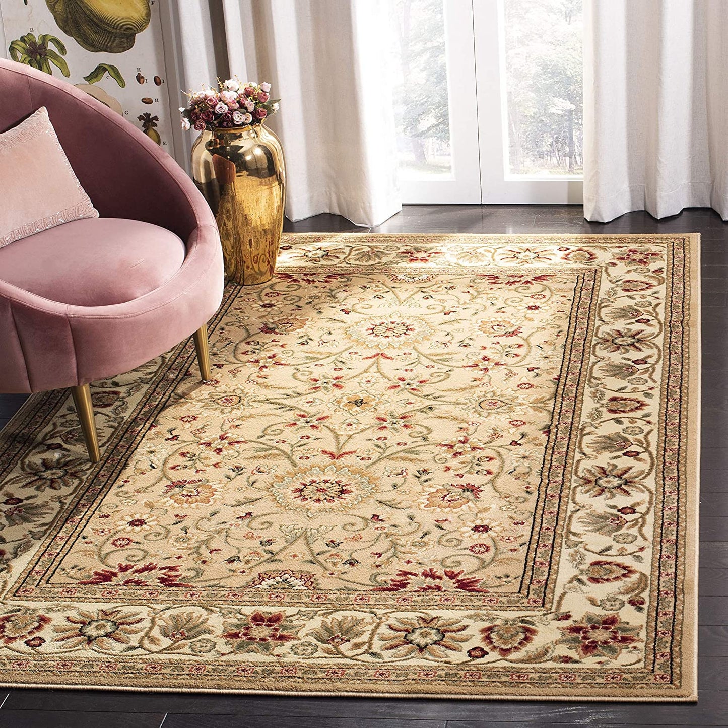 Lyndhurst CollectionTraditional Oriental Non-Shedding Stain Resistant Living Room Bedroom Accent Rug Beige / Ivory