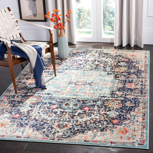 Boho Chic Vintage Medallion Distressed Area Rug Black/Teal