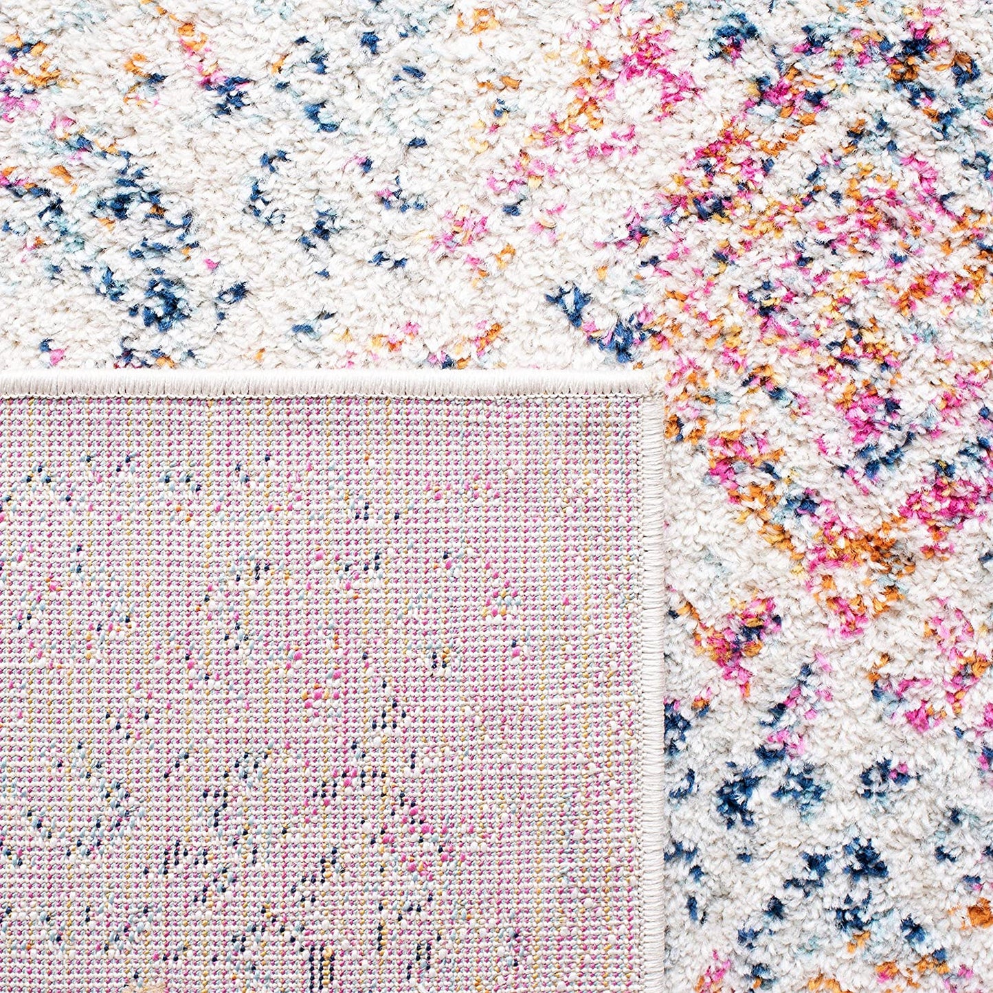 Moroccan Boho Distressed Ivory / Dark Blue Soft Area Rug