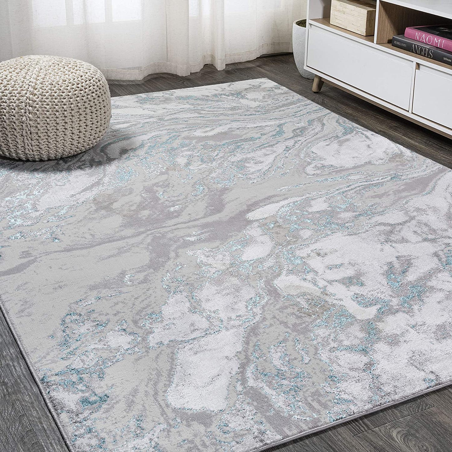 Swirl Marbled Abstract Gray/Turquoise Soft Rug