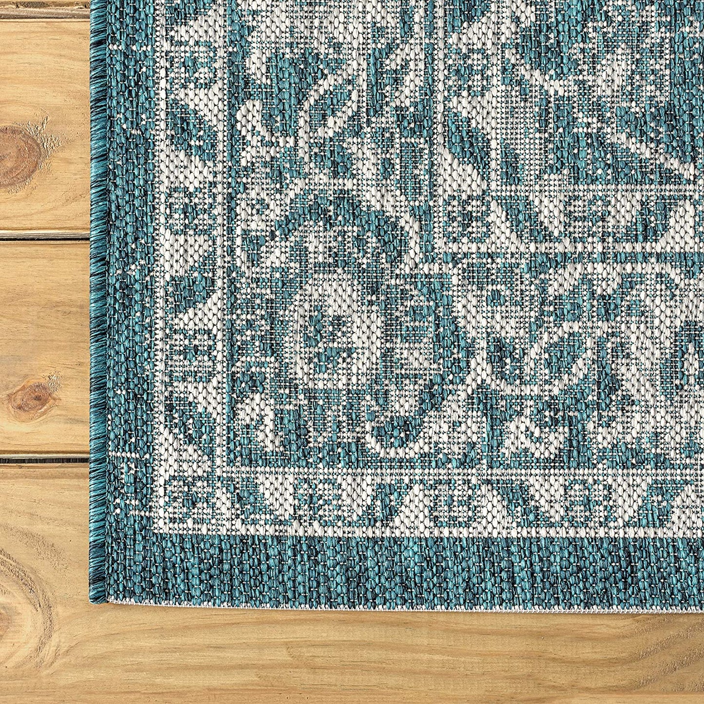 Palazzo Vine and Border Textured Weave Indoor/Outdoor Teal/Gray