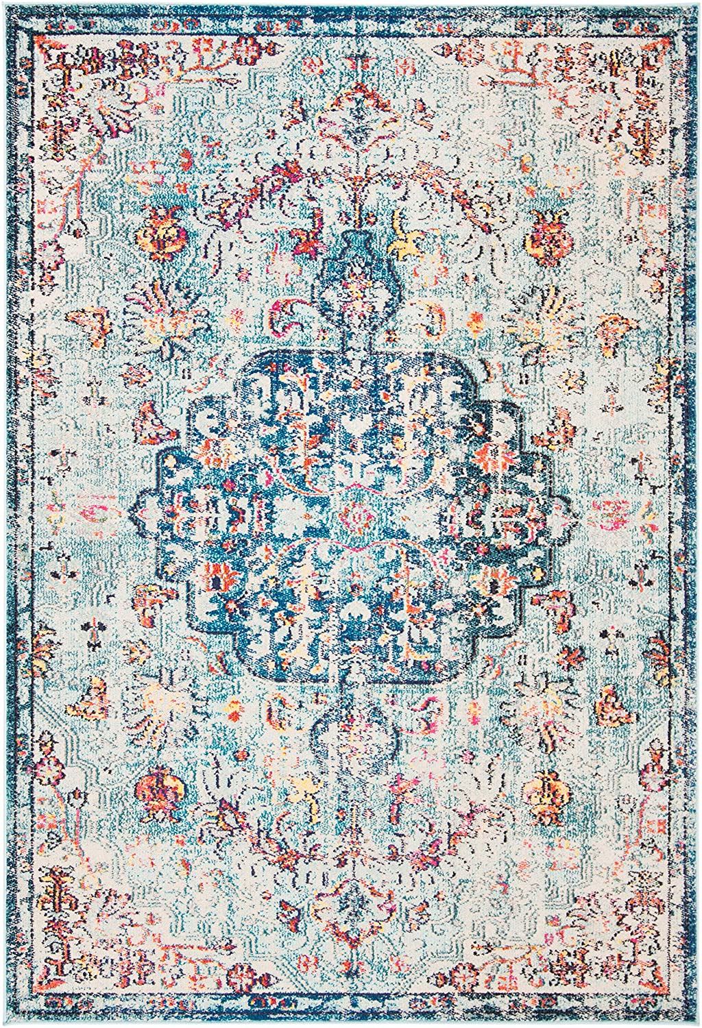 Boho Chic Vintage Medallion Distressed Runner,  Navy/Light Blue