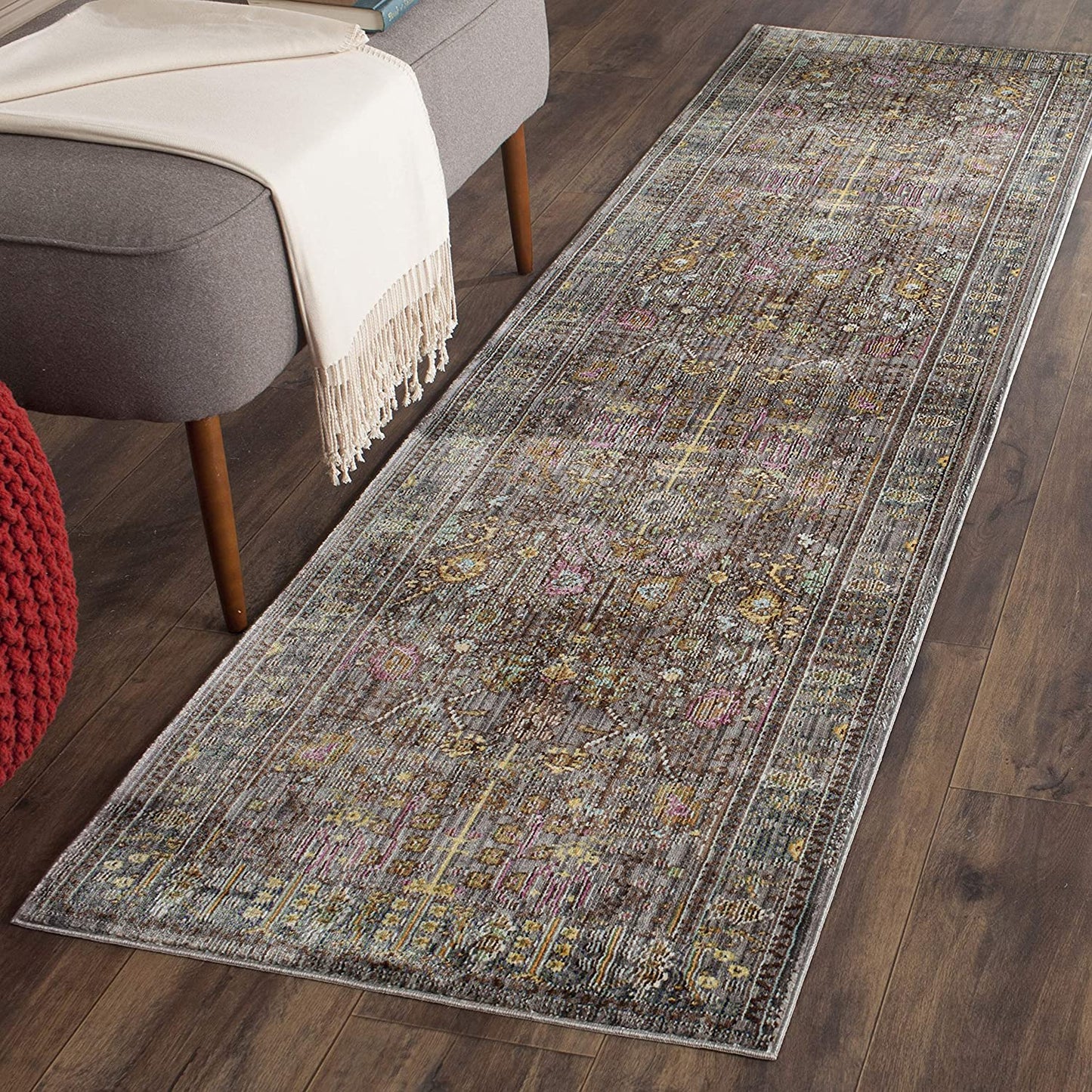 Boho Chic Distressed Area Rug Grey / Multi