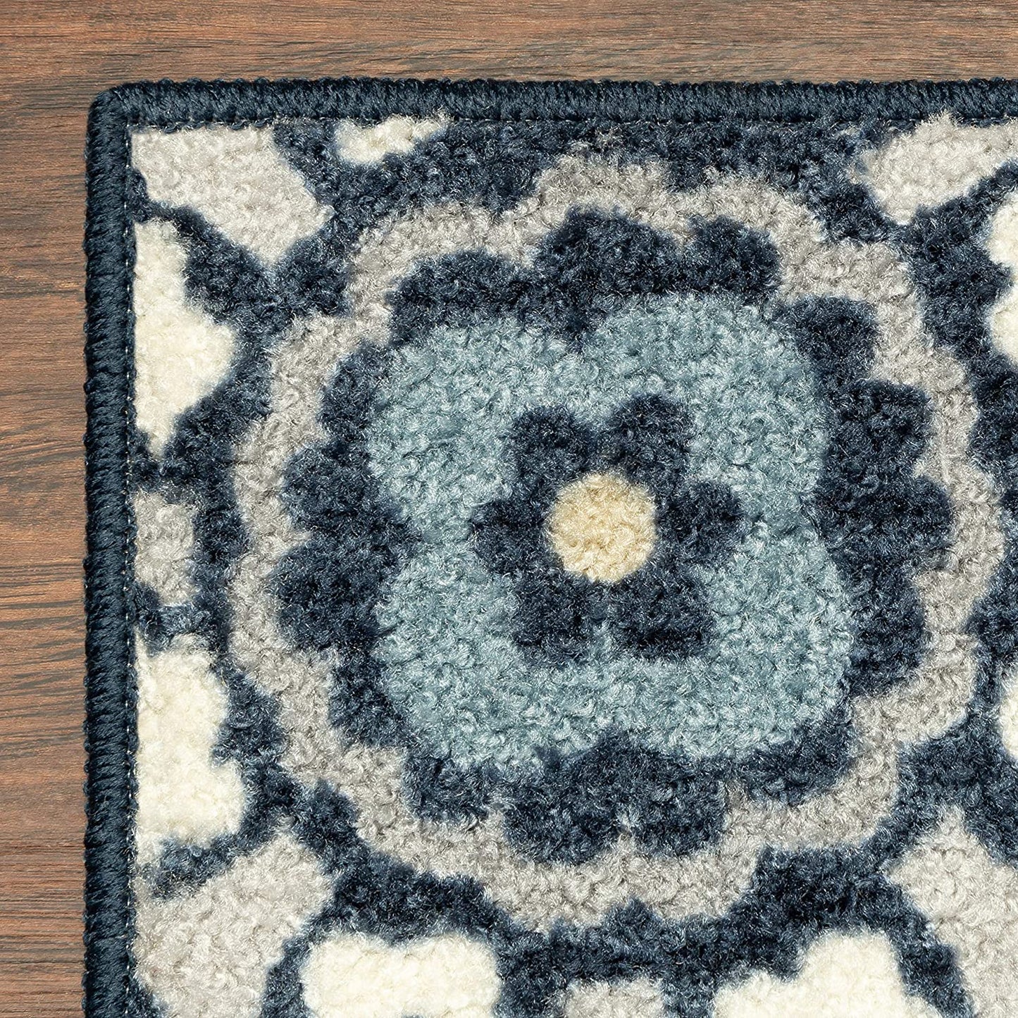 Maples Floral Non Skid Washable Persian Blue Area Rug