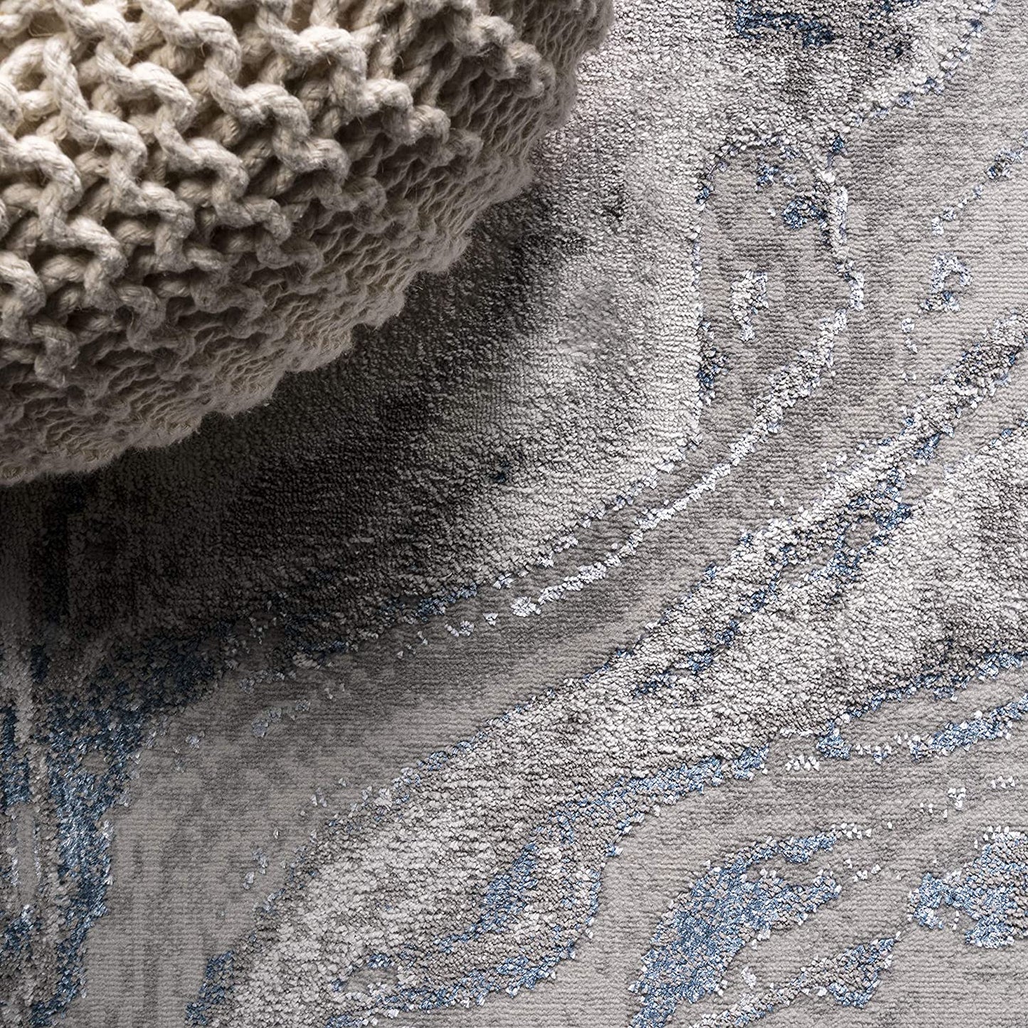 Swirl Marbled Abstract Gray/Blue Soft Area Rug