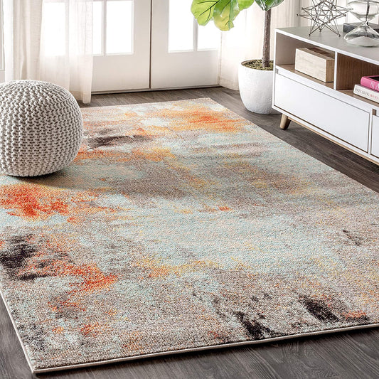 Contemporary Modern Abstract Vintage Cream/Orange Area Rug