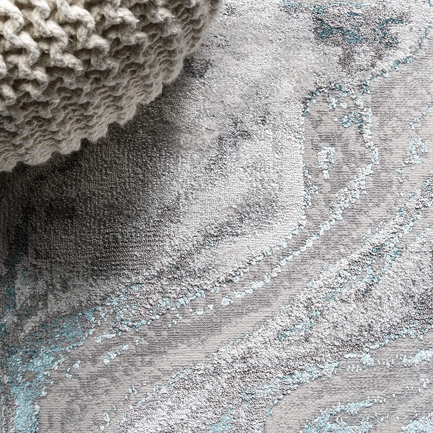 Swirl Marbled Abstract Gray/Turquoise Soft Rug