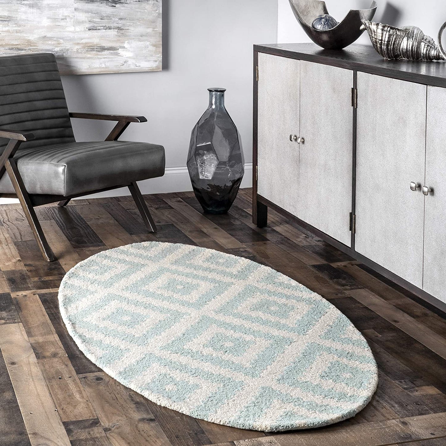 Kellee Aqua Contemporary Wool Area Rug