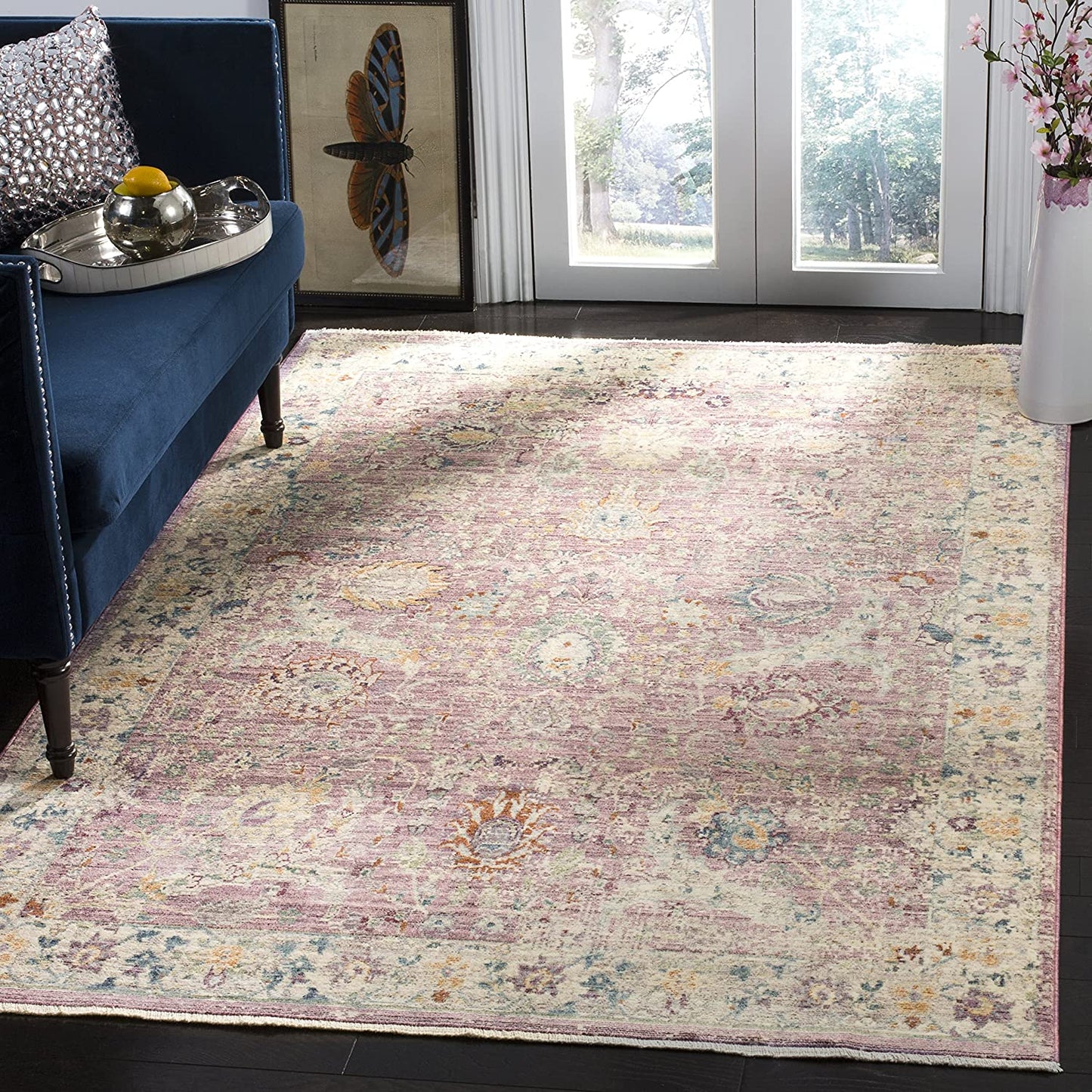 Illusion Collection ILL703F Vintage Distressed Viscose Area Rug, Rose / Cream