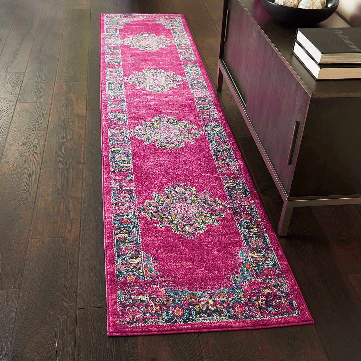 Medallion Distressed Blue Magenta Soft Area Rug