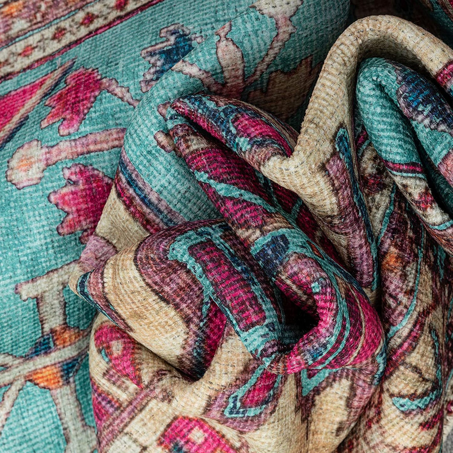 Shasta Blue Fuchsia Machine Washable Vintage Distressed Persian Area Rug