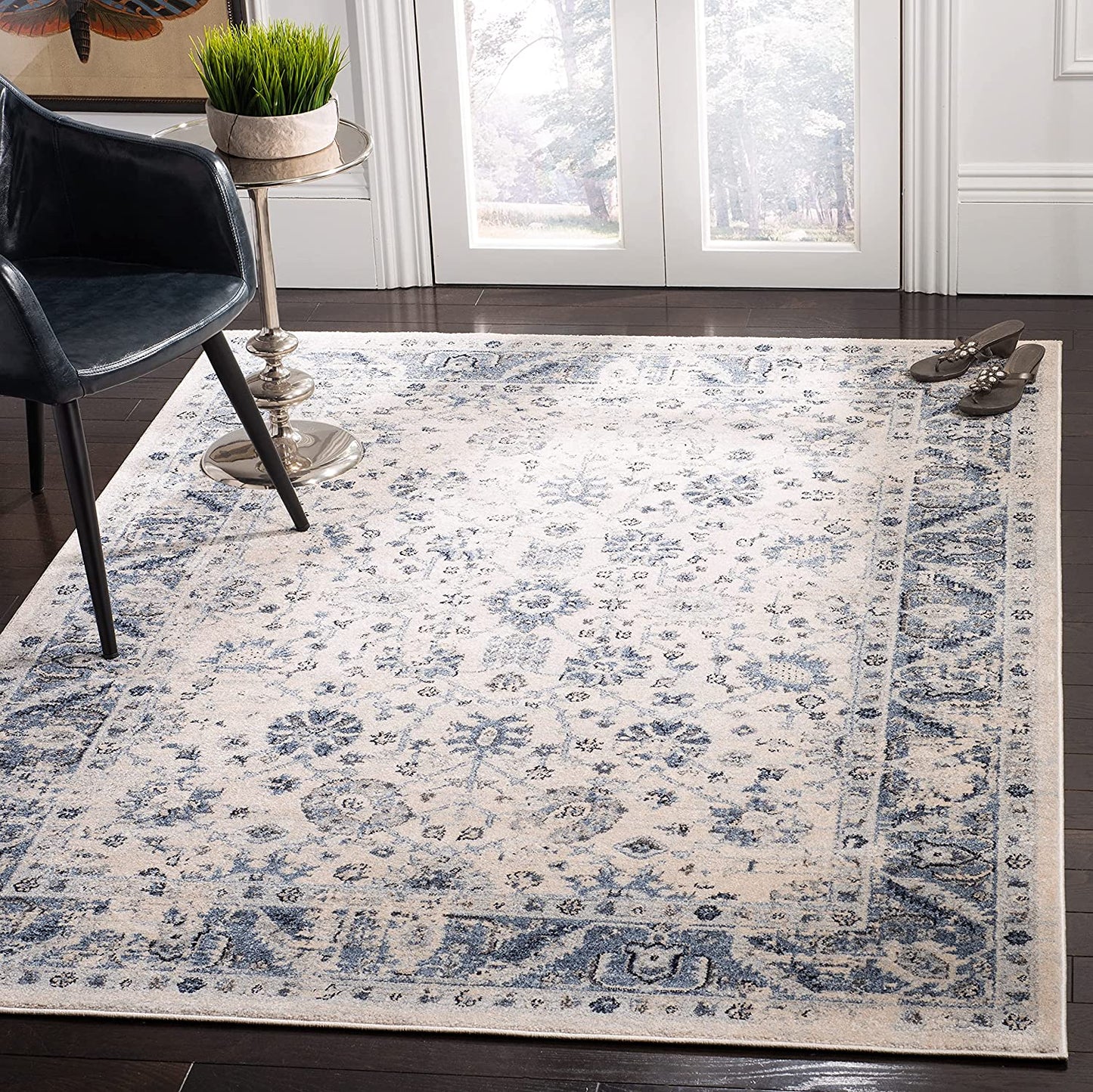 Oriental Distressed Non-Shedding Home Area Rug Grey / Dark Grey