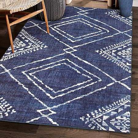Non-Shed - Eco-Friendly, Machine Washable Rug - Stain Resistant, Made from Premium Recycled Fibers - Abstract Contemporary - Blue, 2'6" x 6'