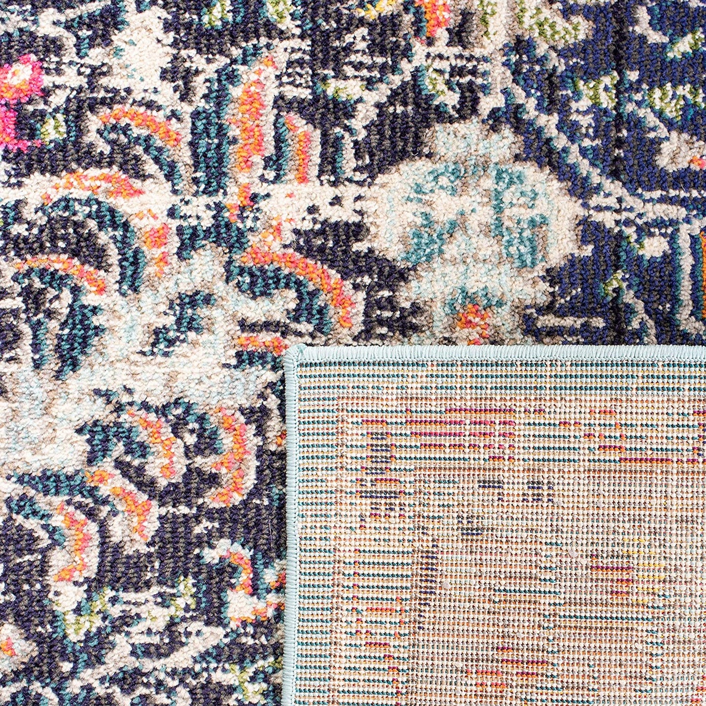 Madison Collection Boho Chic Medallion Distress Area Rug Black / Teal