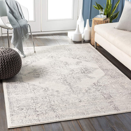 Saray Distressed Medallion Soft Area Rug - Ivory/Grey