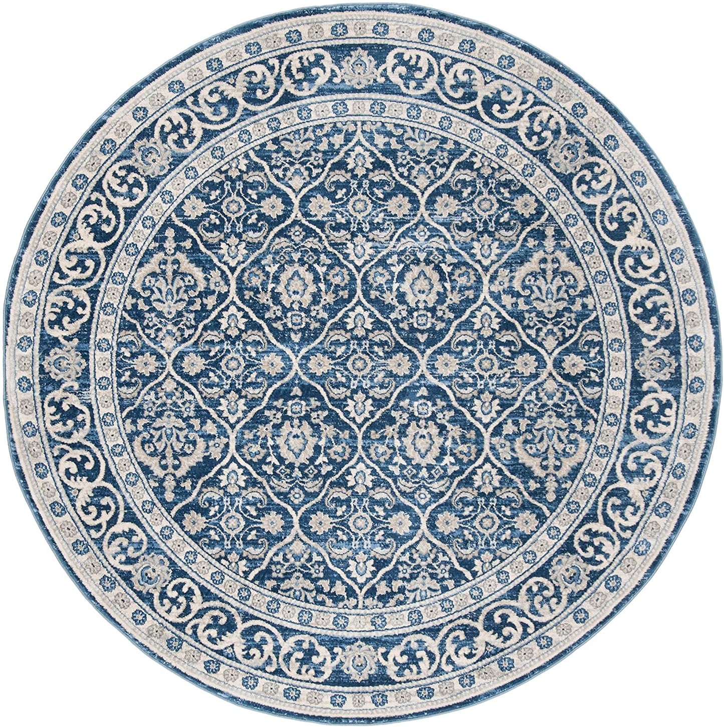 Oriental Damask Trellis Area Rug, Navy/light grey