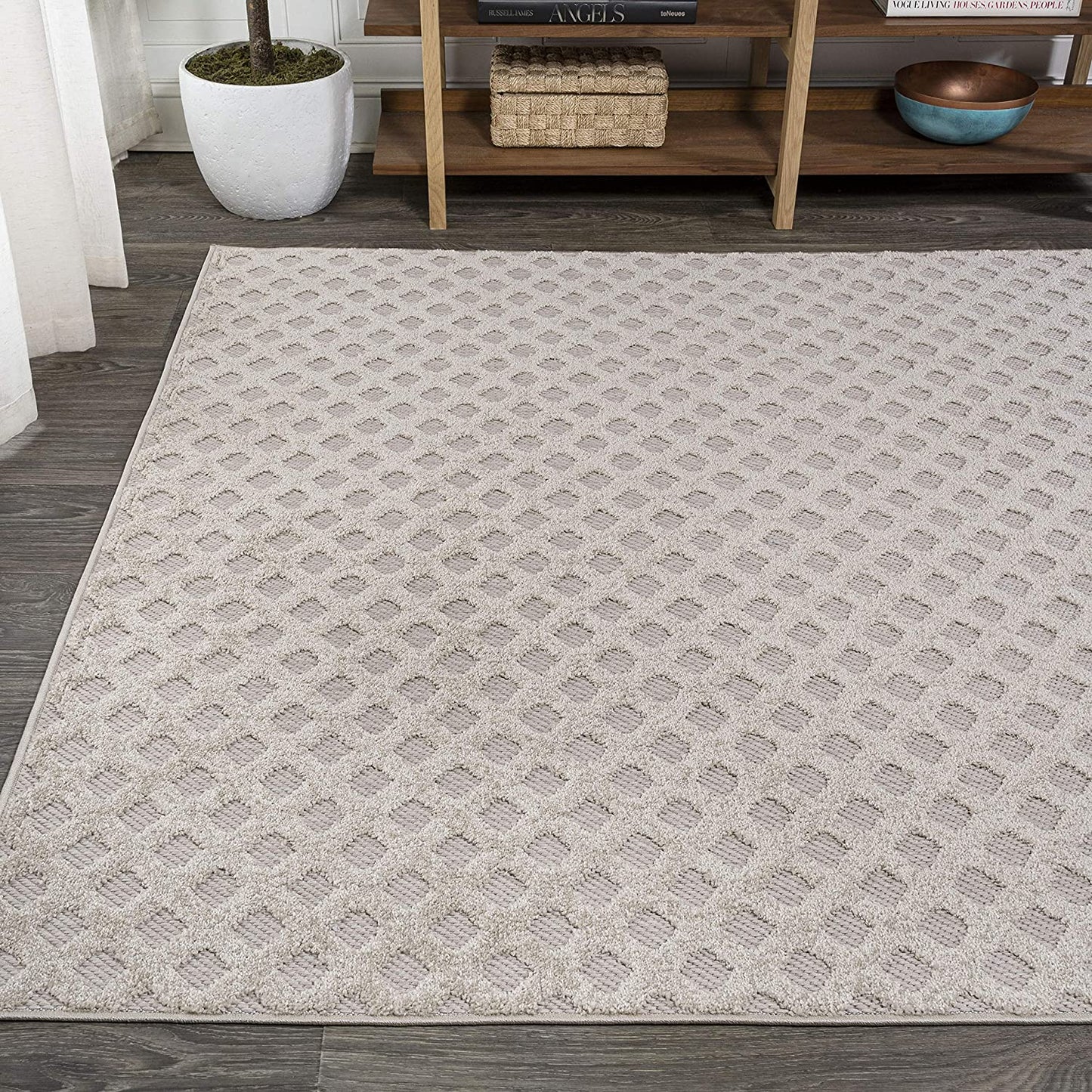 Rabat Mini-Diamond Trellis Indoor/Outdoor Beige Area Rug