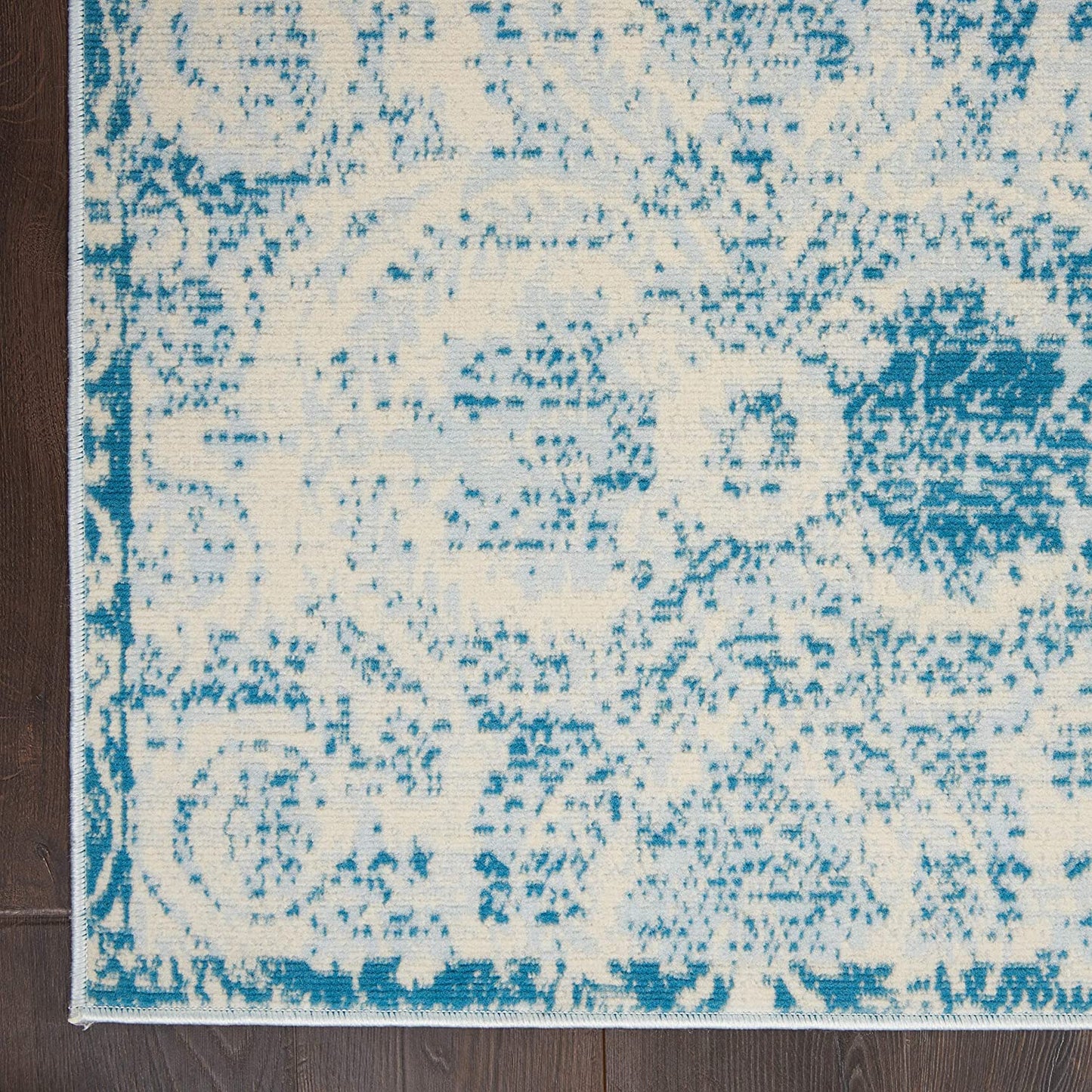 Jubilant Vintage Damask Blue Area Rug