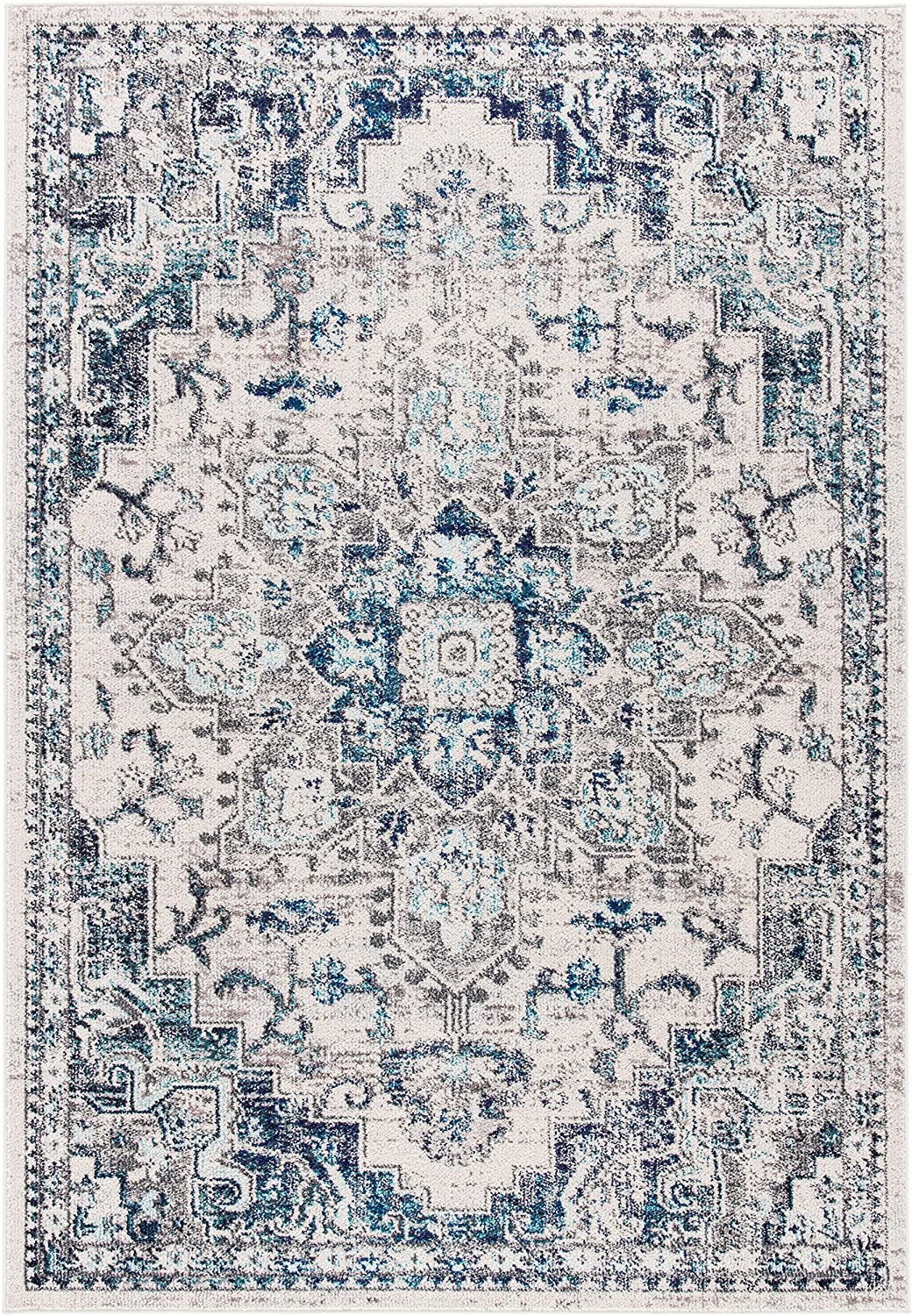 Boho Chic Medallion Distressed Soft Area Rug, Ivory / Grey