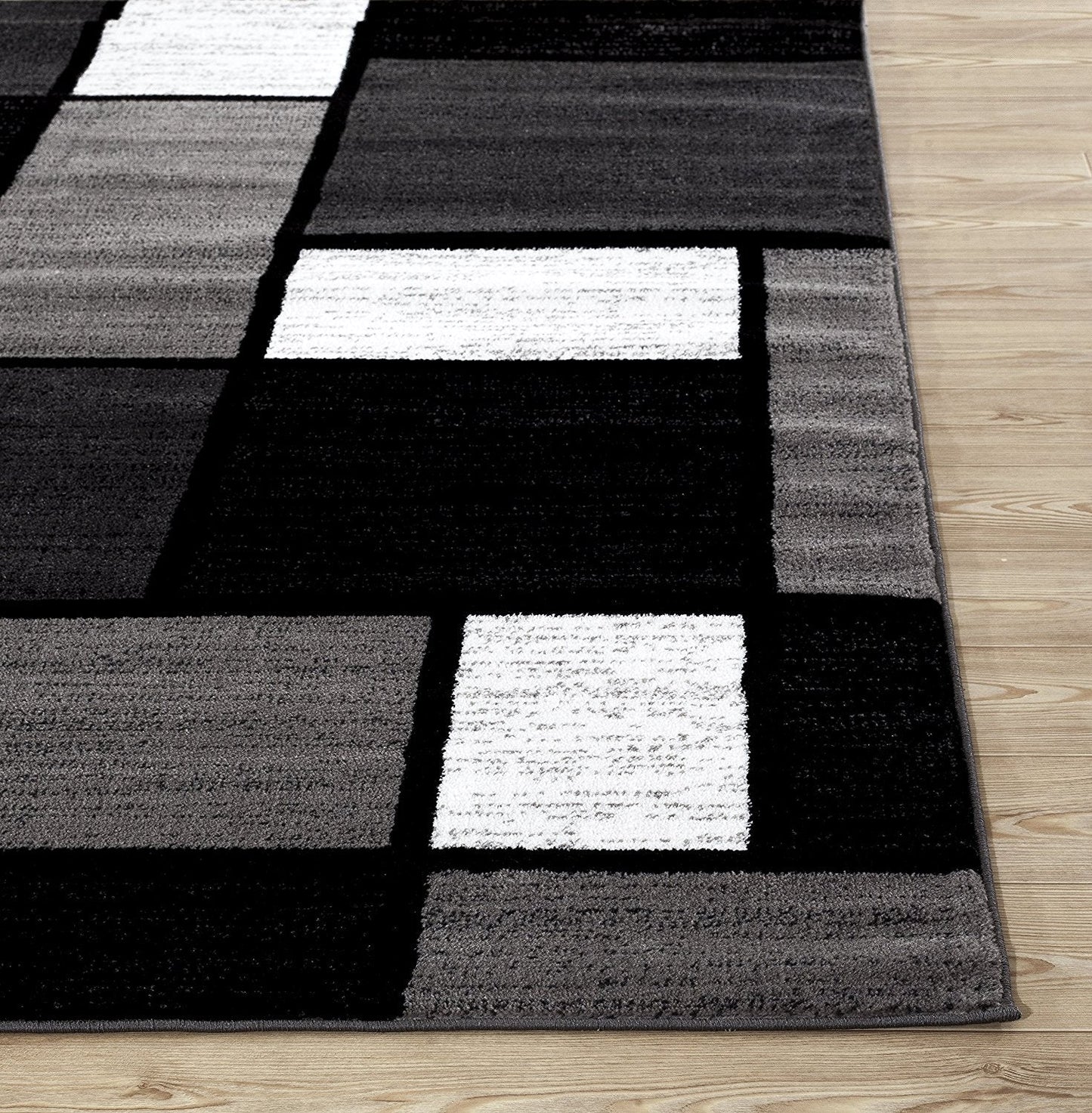 Box Pattern Gray/Grey Black White Area Rug
