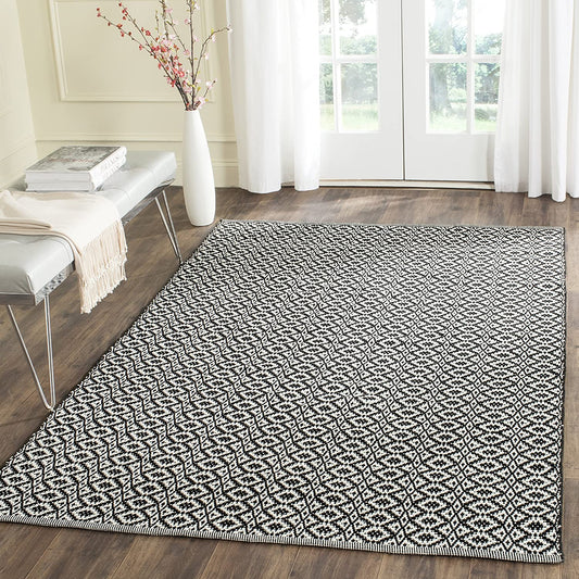Handmade Cotton Rug, Ivory / Black