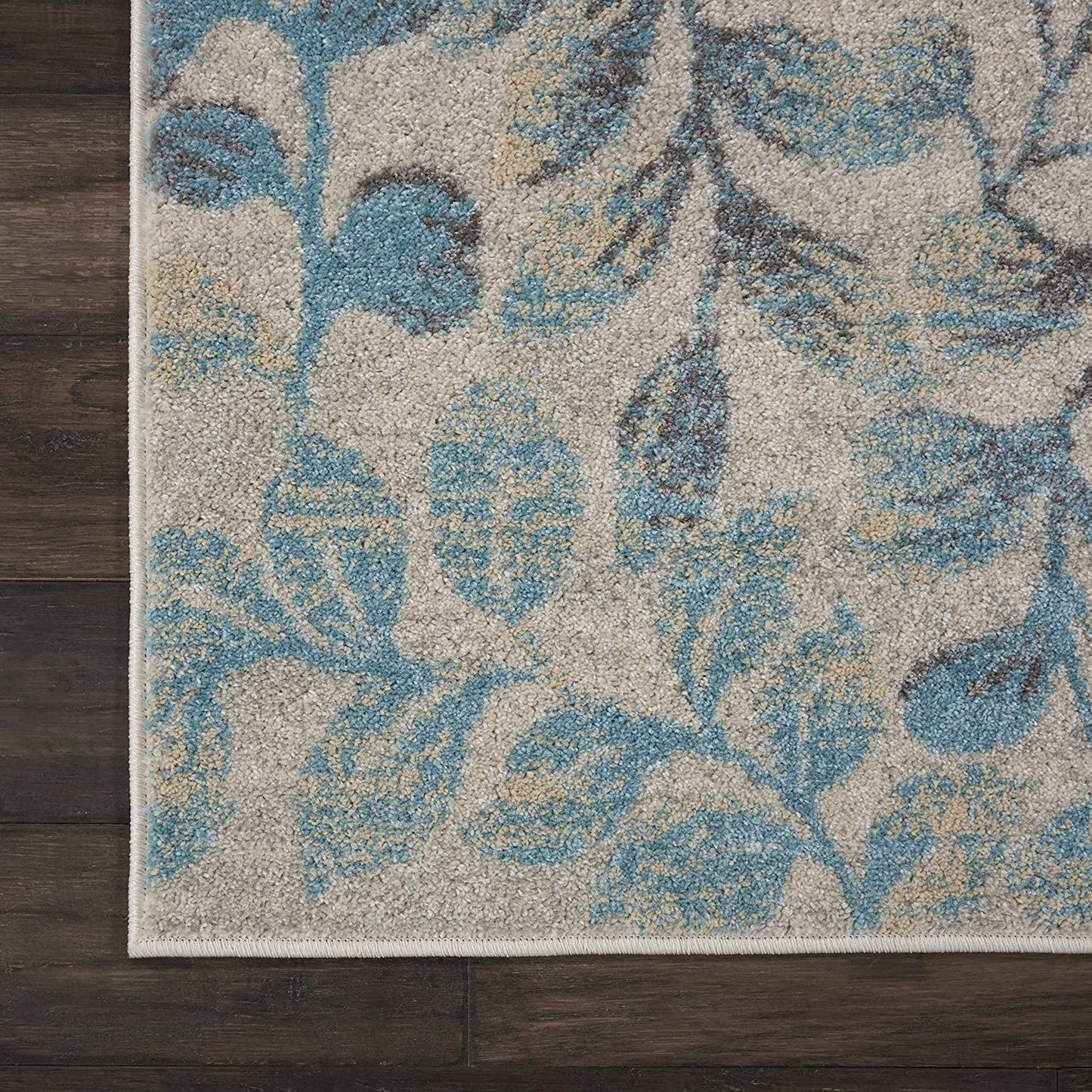 Tranquil Contemporary Botanical Ivory/Turquoise Soft Area Rug