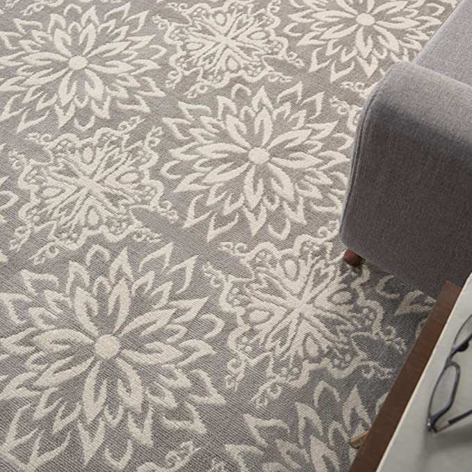 Transitional Floral Ivory/Grey Area Rug