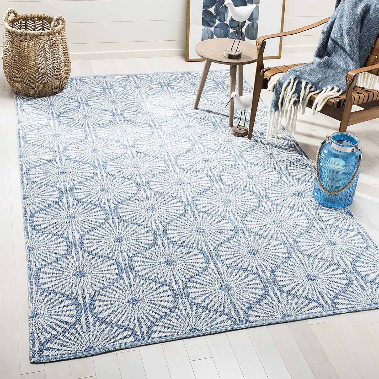 Montauk Collection MTK606H Handmade Cotton Area Rug Aqua / Ivory