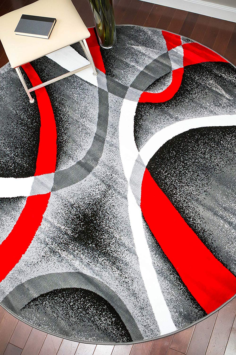 Abstract Swirls Grey Red Soft Area Rugs