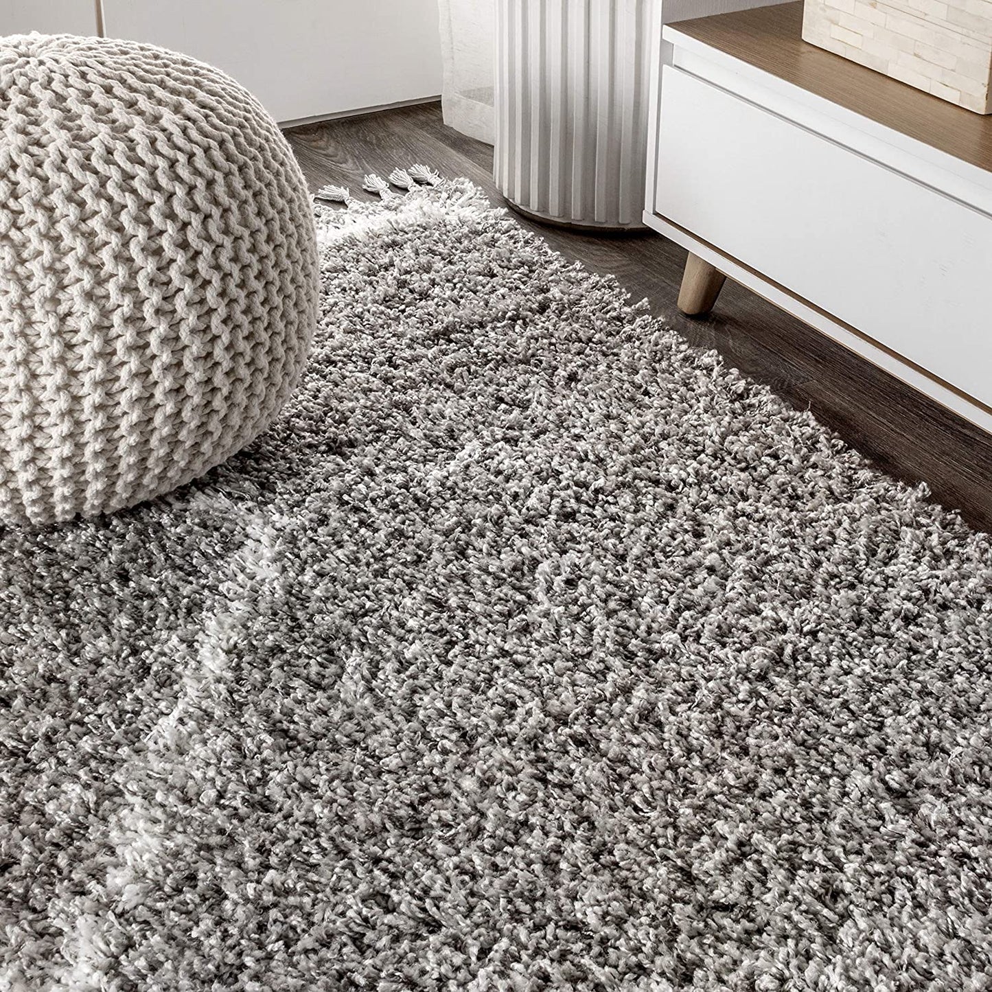 Mercer Plush Tassel Moroccan Tribal Geometric Trellis Area Rugs, Denim Blue/Cream