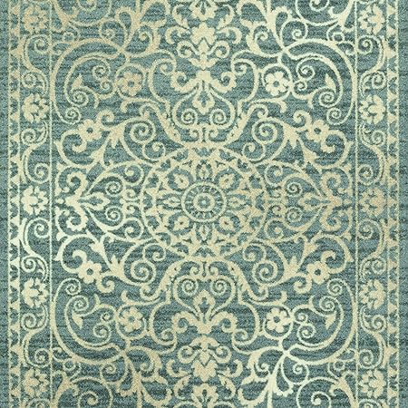 Pelham 2-Piece Non Slip Machine Washable Traditional Vintage Throw and Runner Floor Carpet, 17"x24" + 17"x48", Blue/Grey