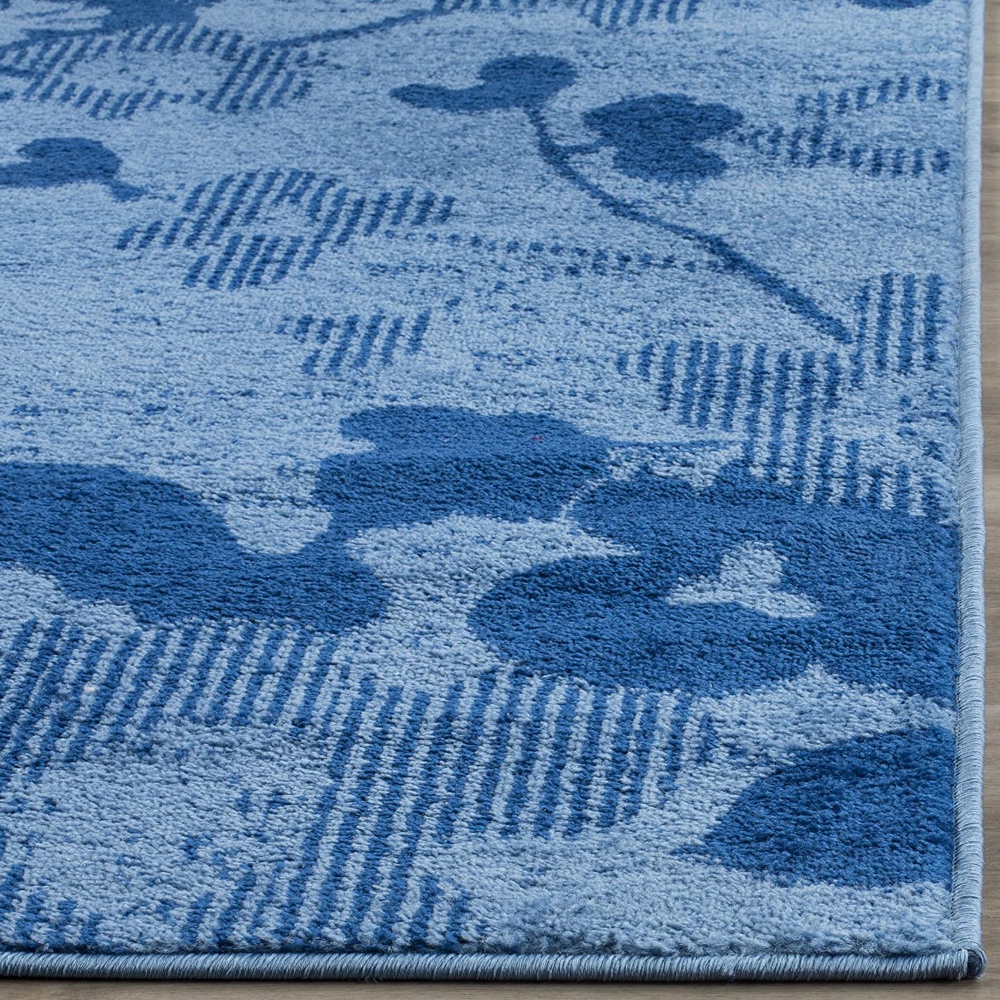 Light Blue and Dark Blue Contemporary Chic Damask Soft Area Rug