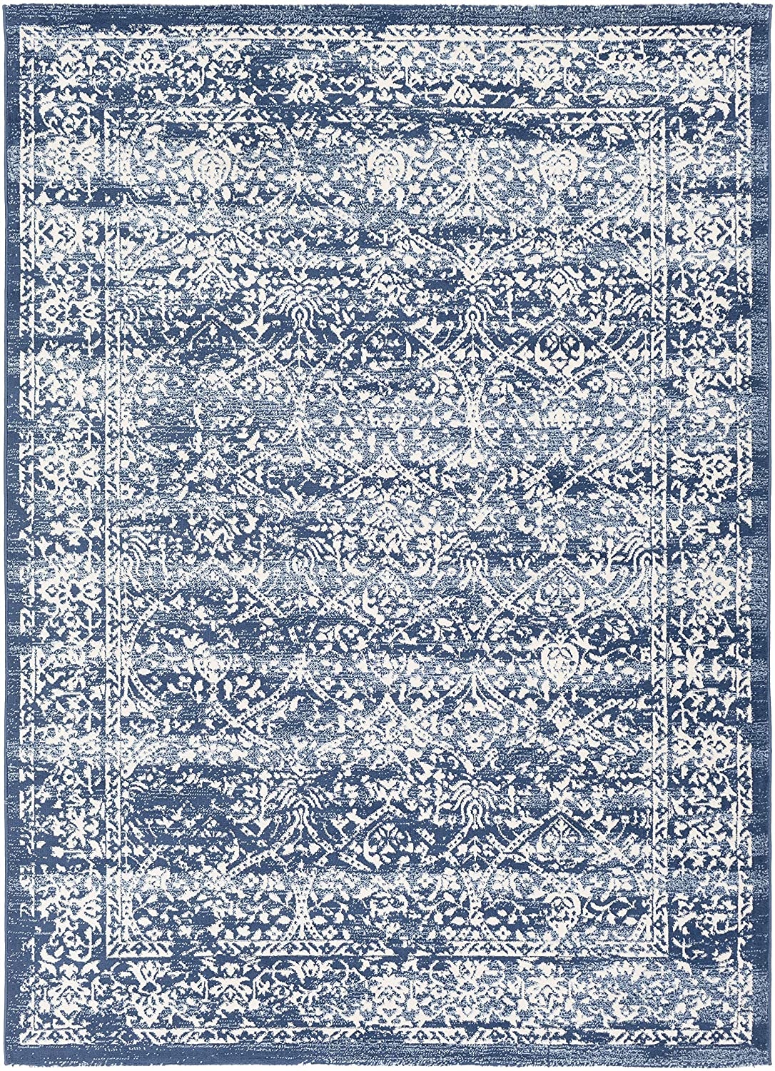 Preston Damask Floral Navy Soft Area Rug