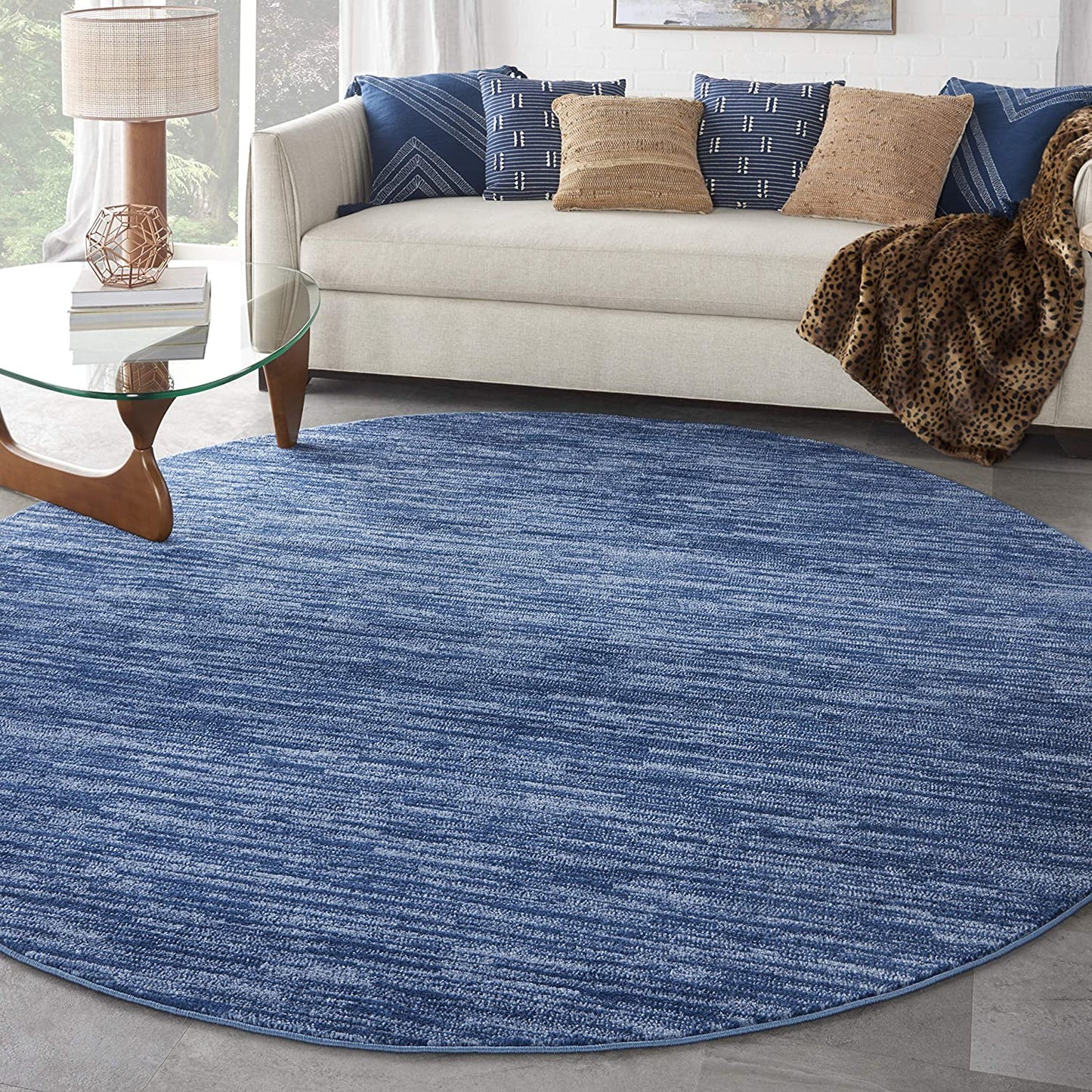 Solid Contemporary Navy Blue Indoor/Outdoor Area Rug