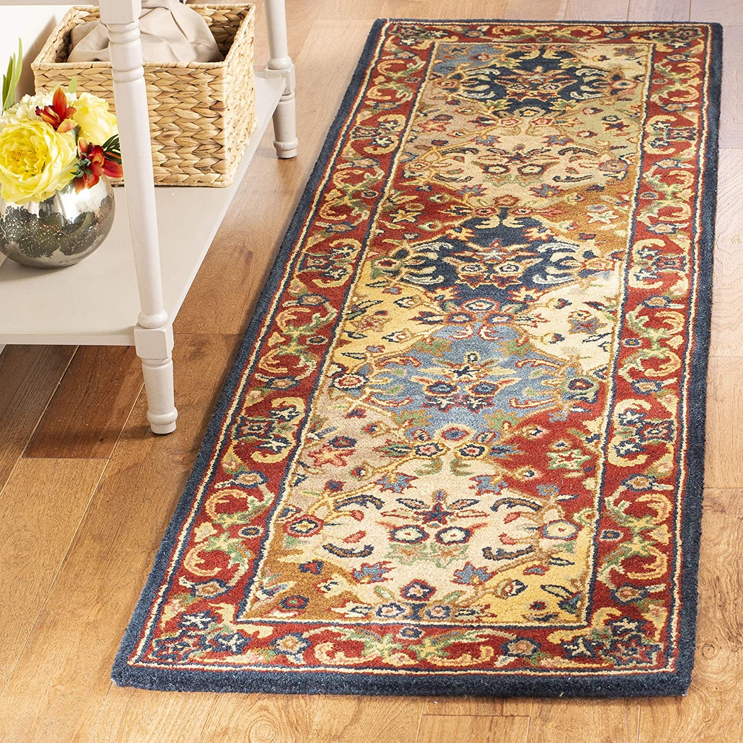 Handmade Traditional Oriental Premium Wool Area Rug, Beige / Burgundy