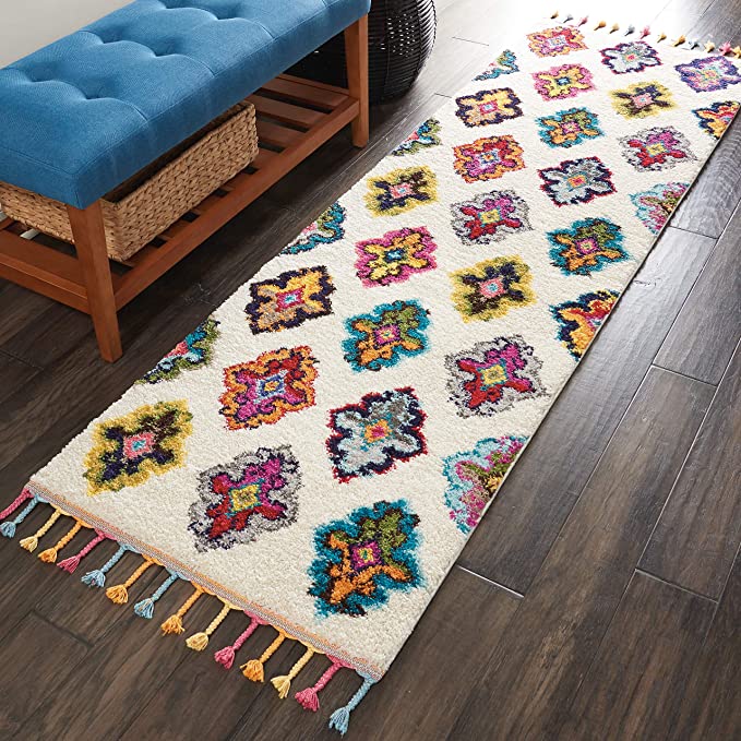 Moroccan Casbah Plush Ivory/Multicolor Shag Area Rug