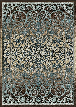 Pelham 2-Piece Non Slip Machine Washable Traditional Vintage Throw and Runner Floor Carpet, 17"x24" + 17"x48", Blue/Grey