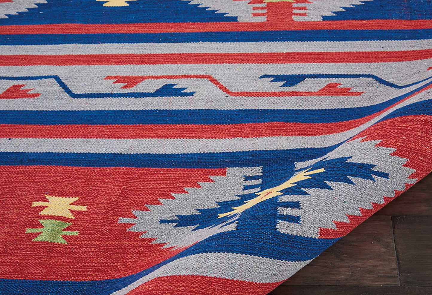 Tribal Cotton Area Rug Blue Red