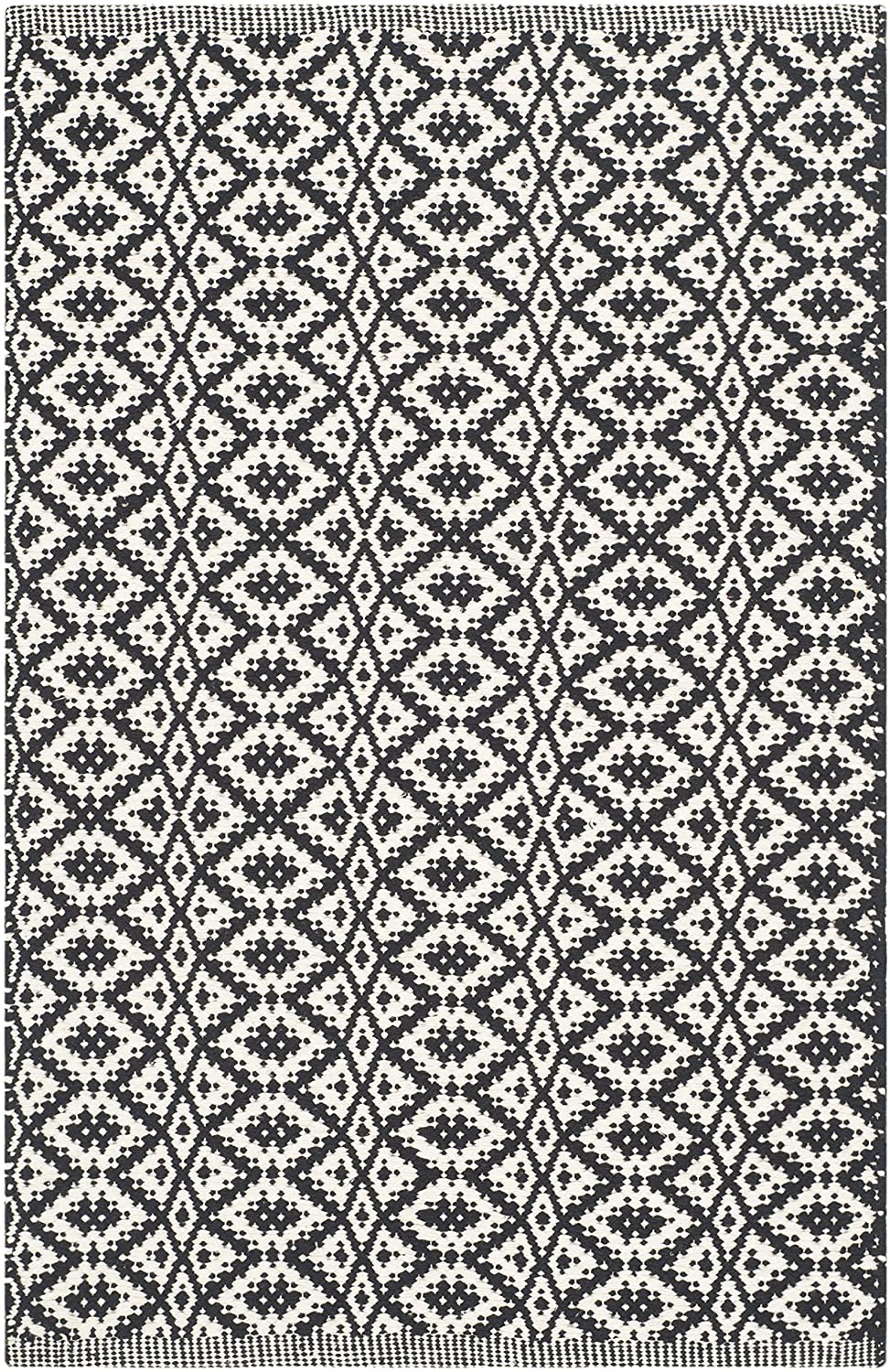 Handmade Cotton Rug, Ivory / Black