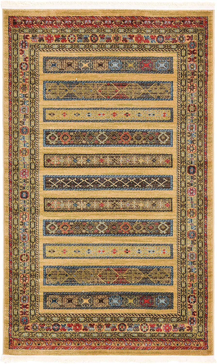 Tribal Pattern Tan Navy Blue Soft Area Rug