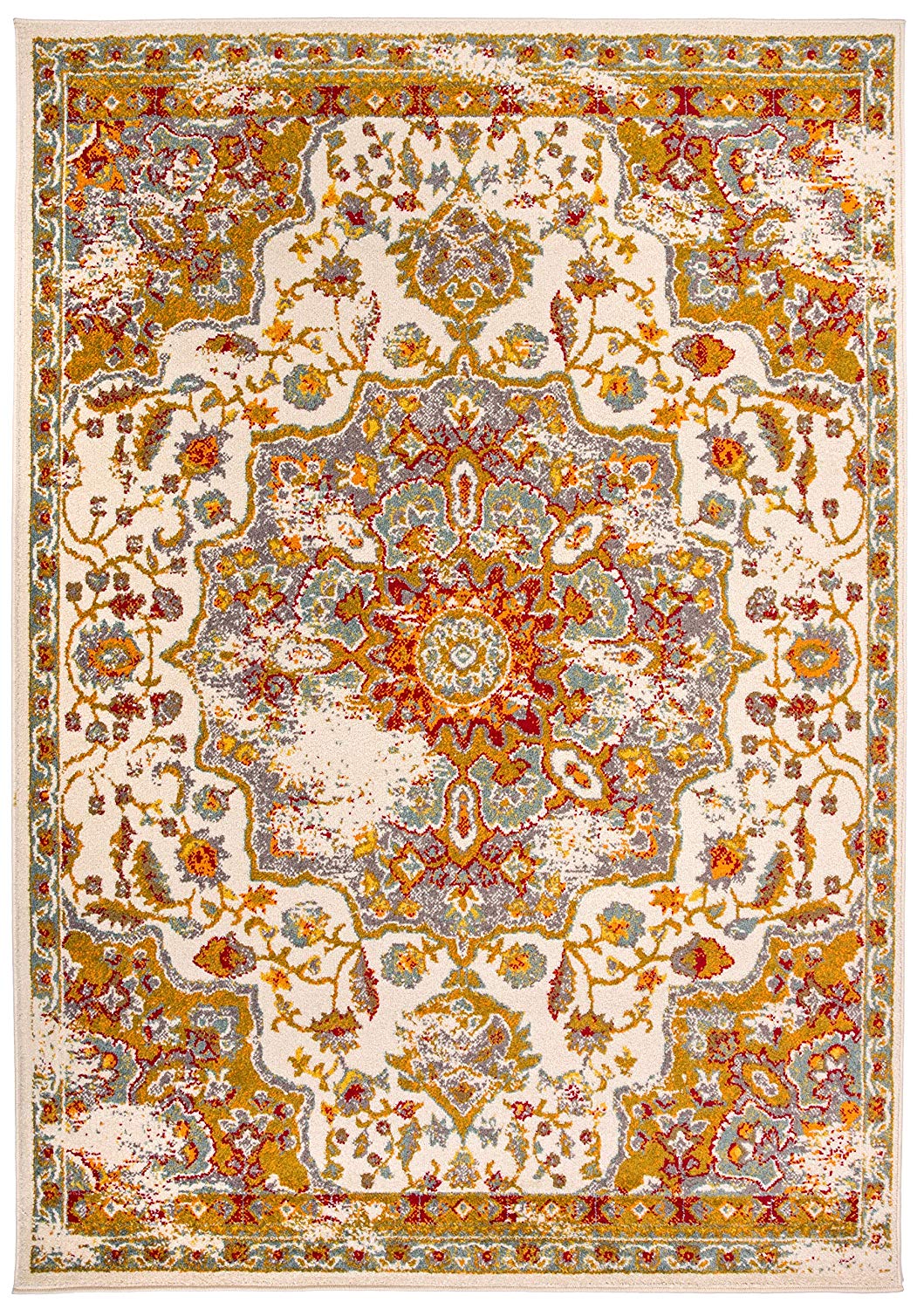 Traditional Distressed Cream Multi-color Area Rug