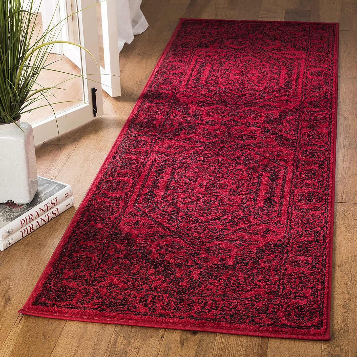 Oriental Vintage Distressed Medallion Red/Black Soft Area Rug