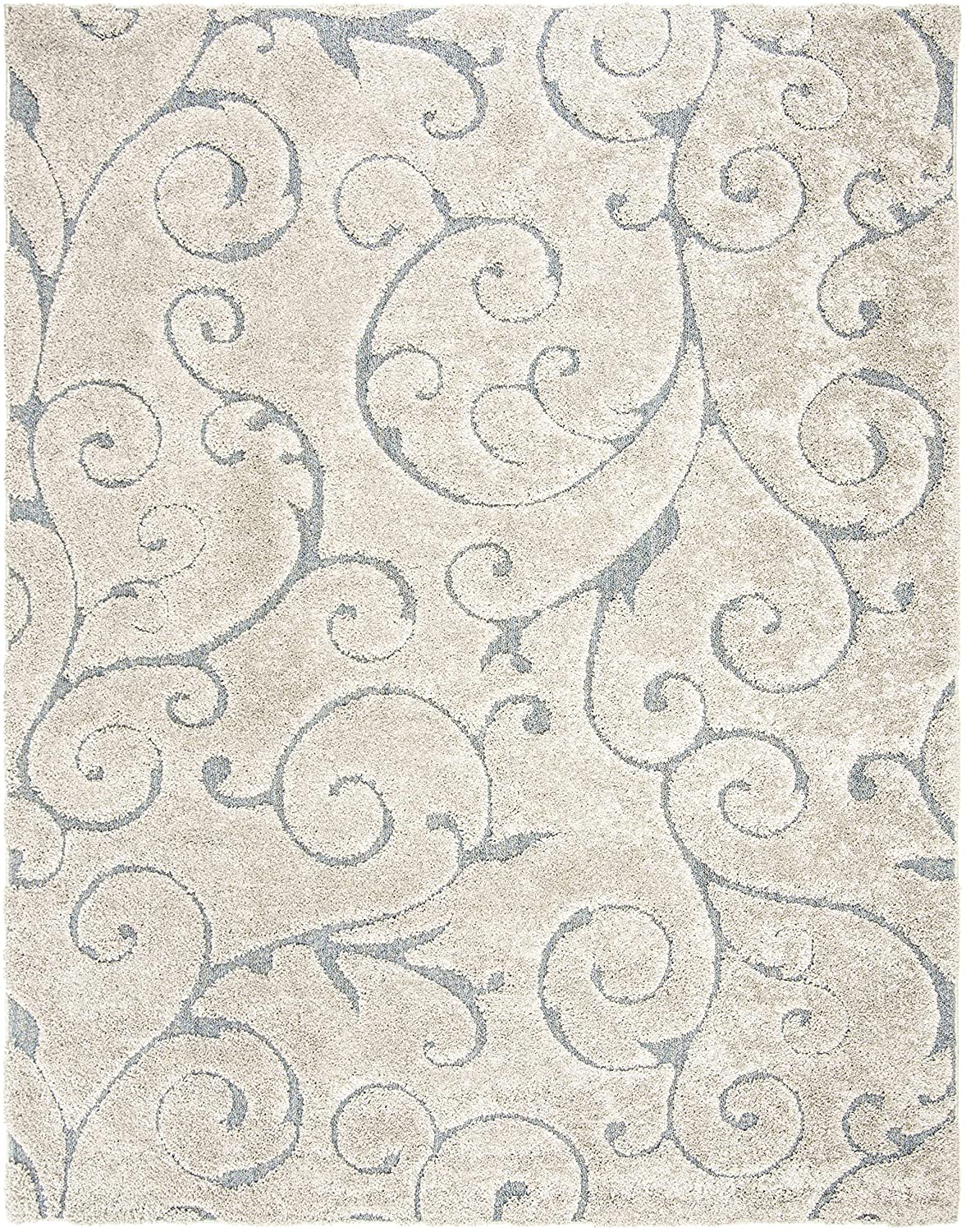 Premium Swirl Thick Plush Cream/Dark Blue   Area Shag Rug