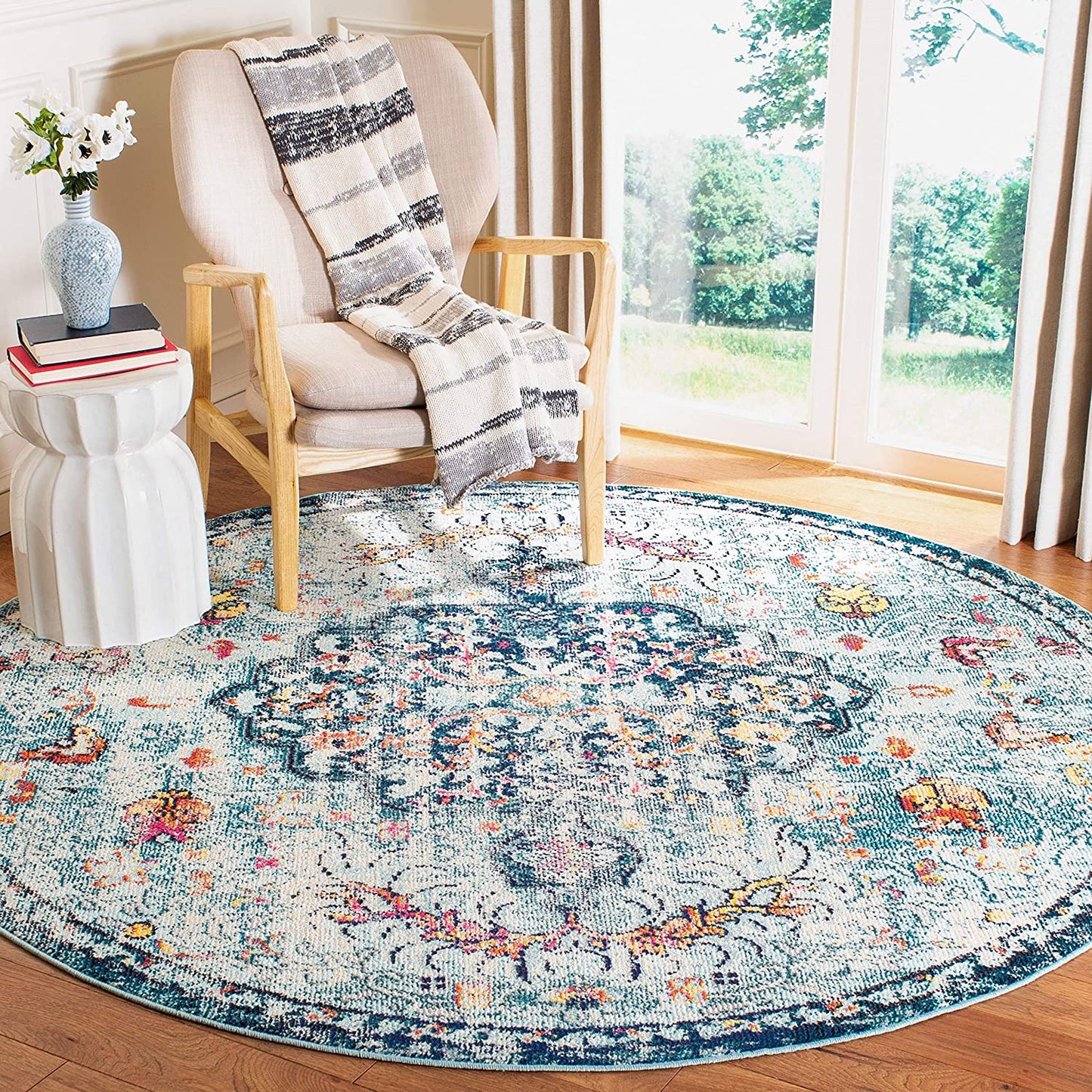 Boho Chic Vintage Medallion Distressed Runner,  Navy/Light Blue