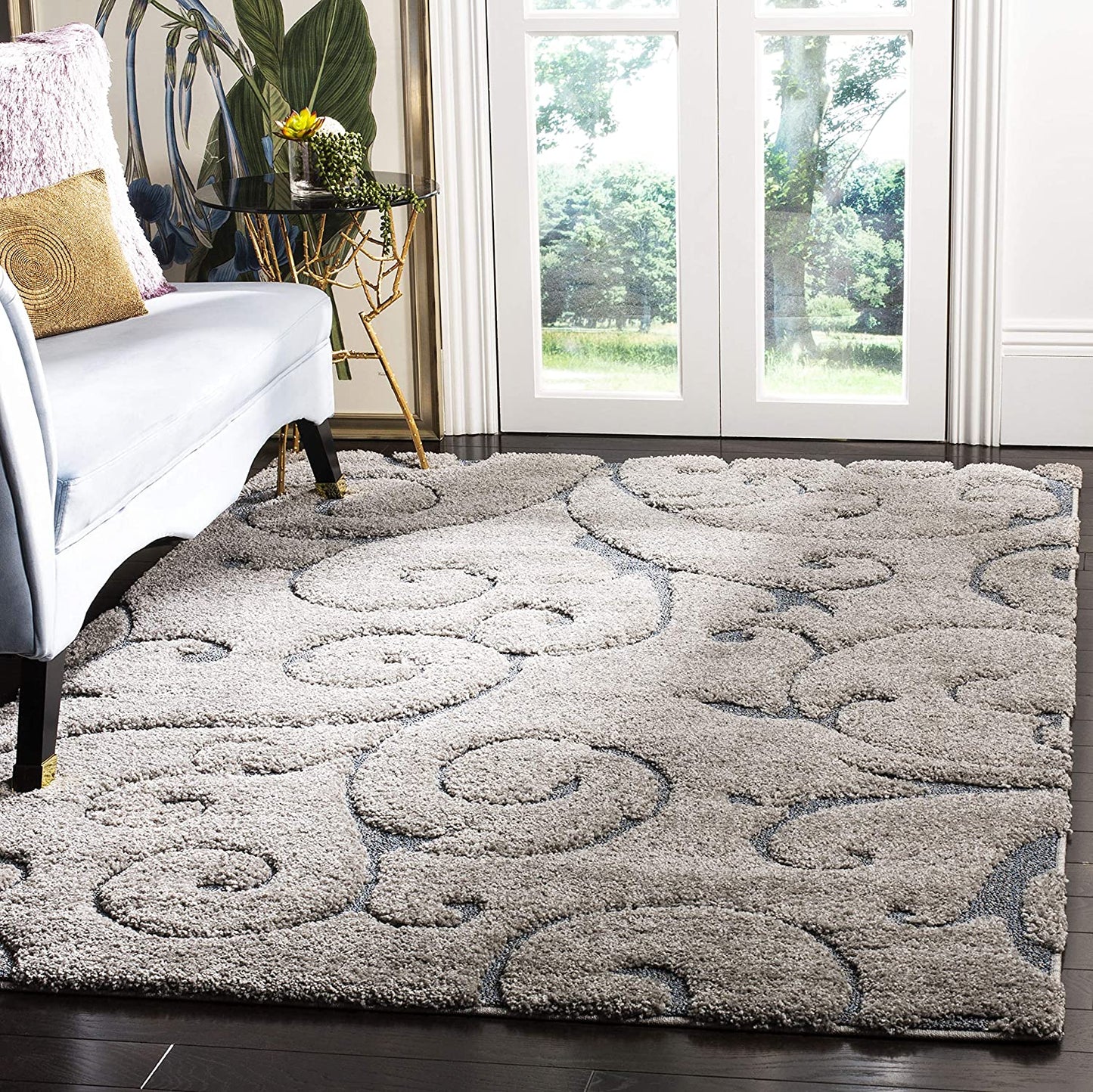 Premium Swirl Thick Plush Grey/Light Blue Area Shag Rug