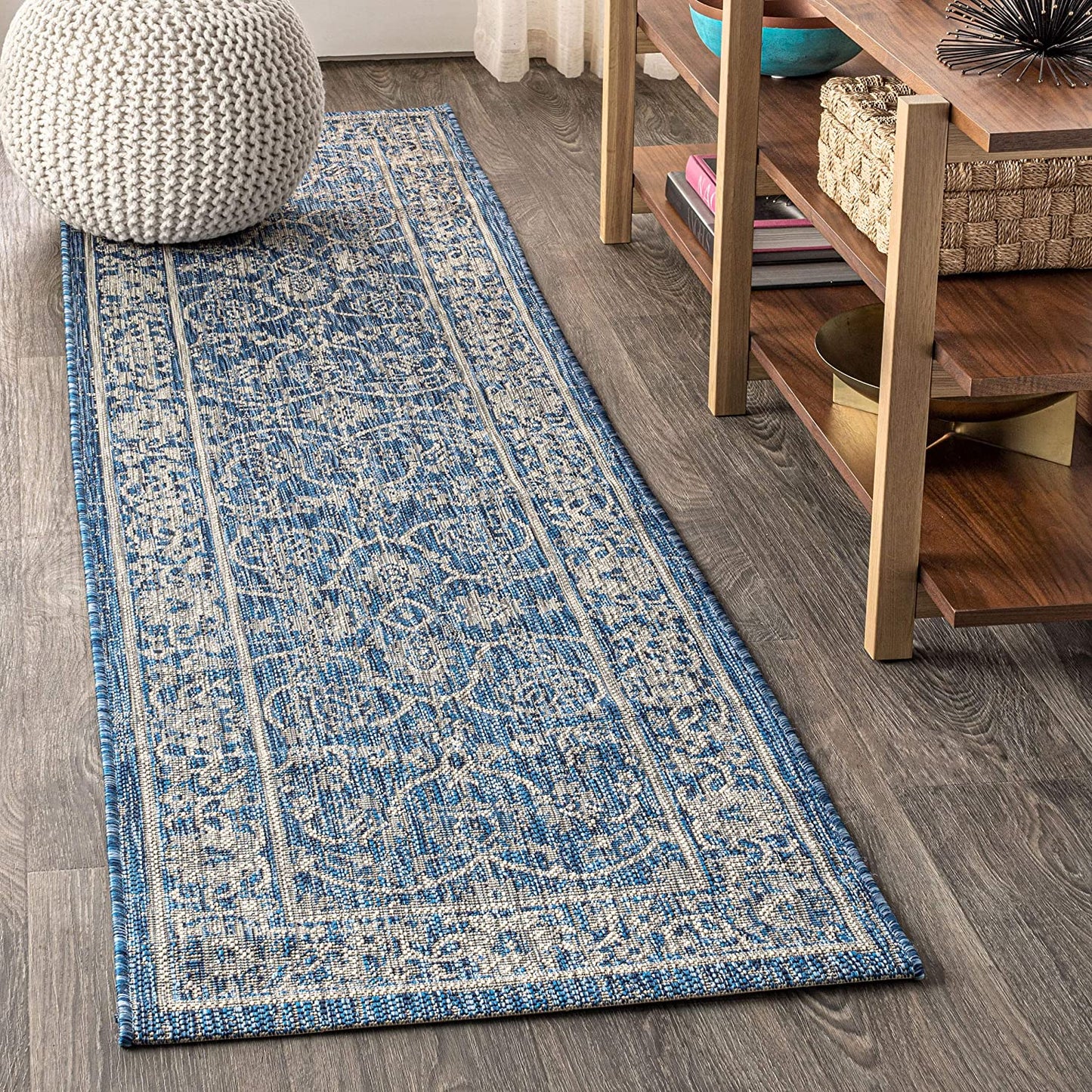 Palazzo Vine and Border Textured Weave Indoor/Outdoor Navy/Gray