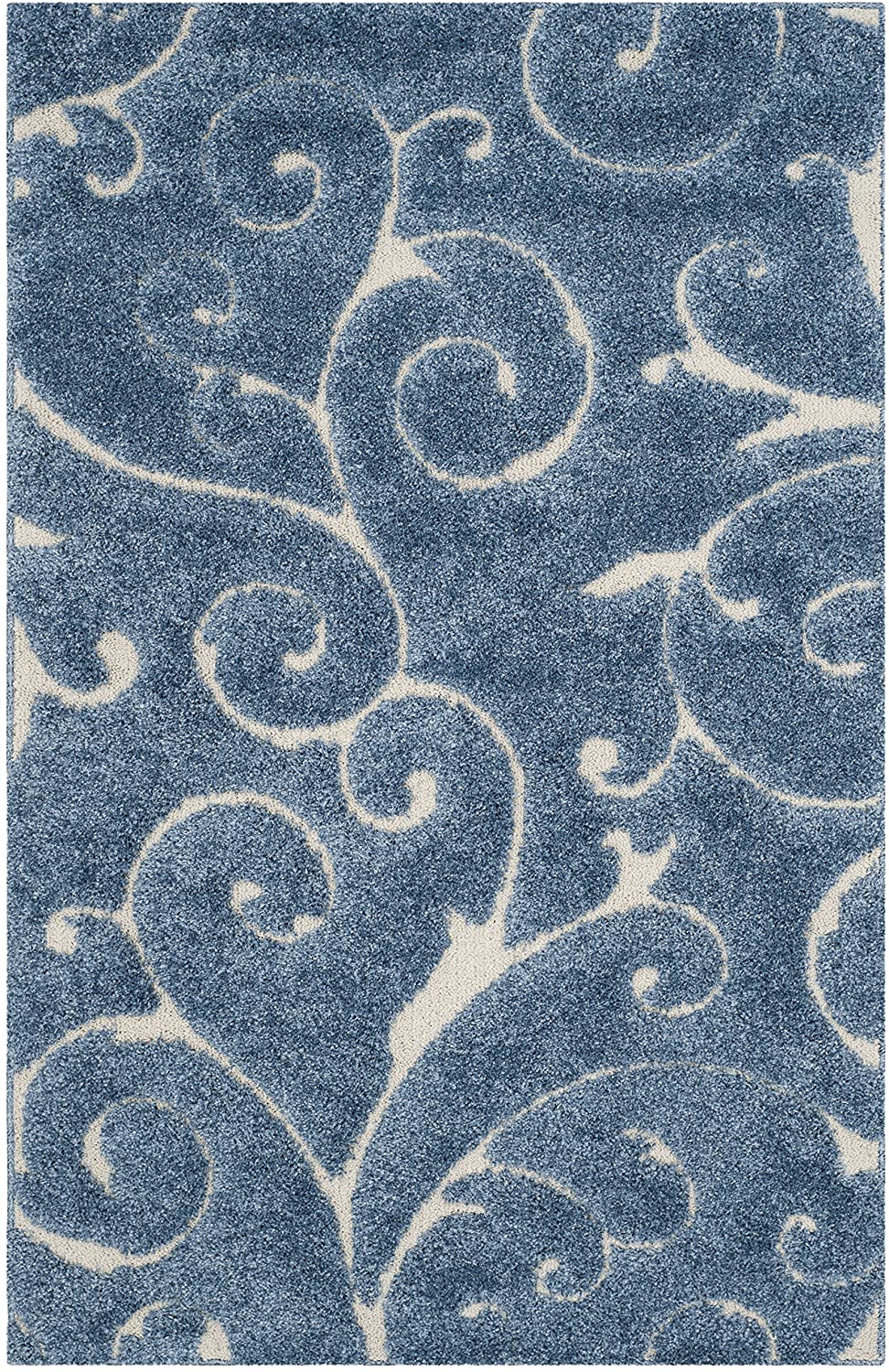Premium Swirl Thick Plush light Blue/cream Area Shag Rug